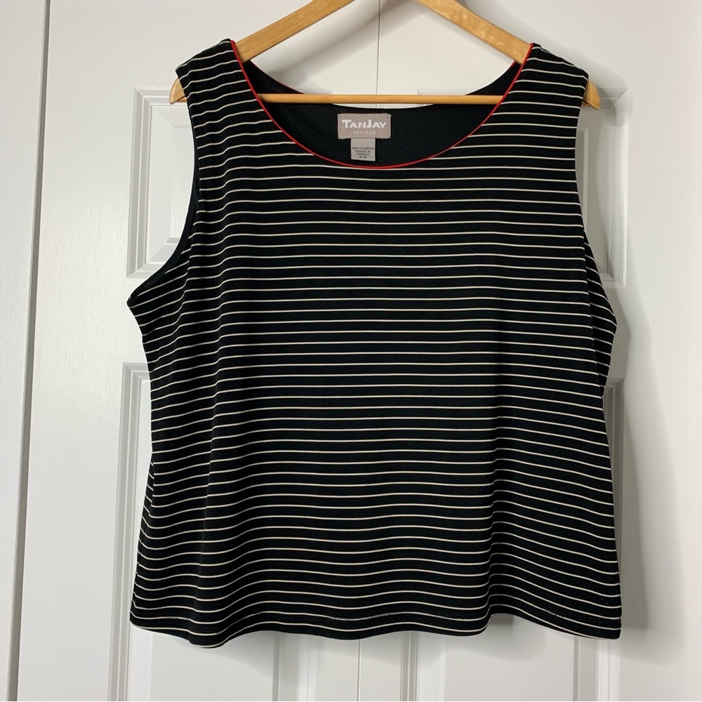 TanJay Petites Black and White Striped Women's Sleeveless Top Size US L
